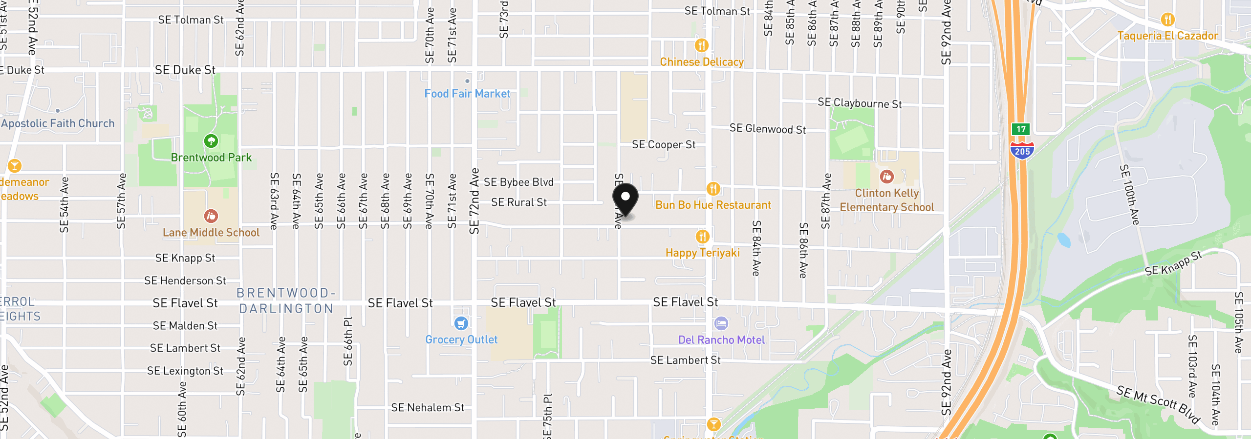 Map showing the location of 7807 SE Ogden St, Portland, OR 97206