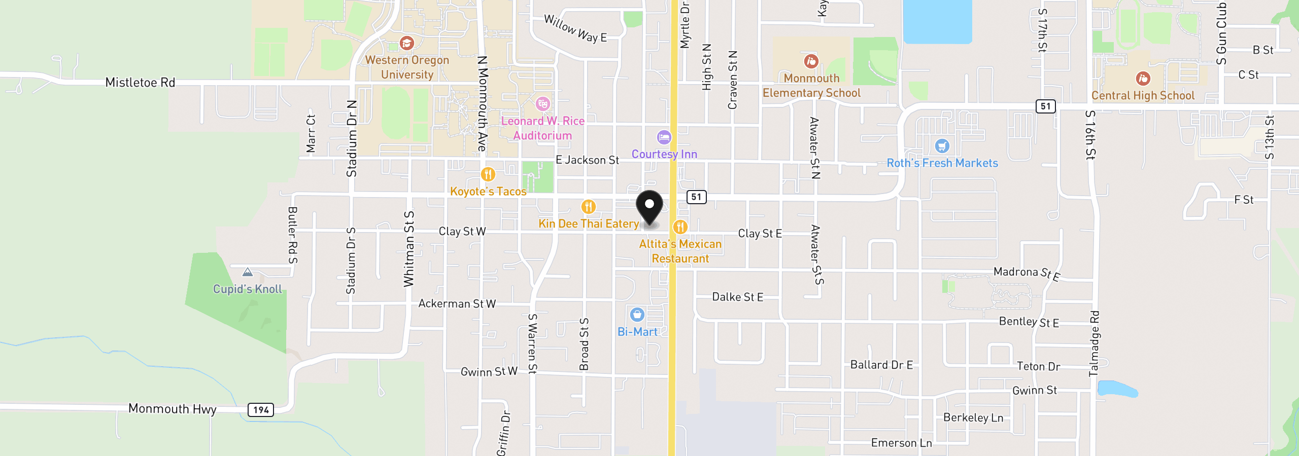Map showing the location of 191 Catron St S, Monmouth, OR 97361