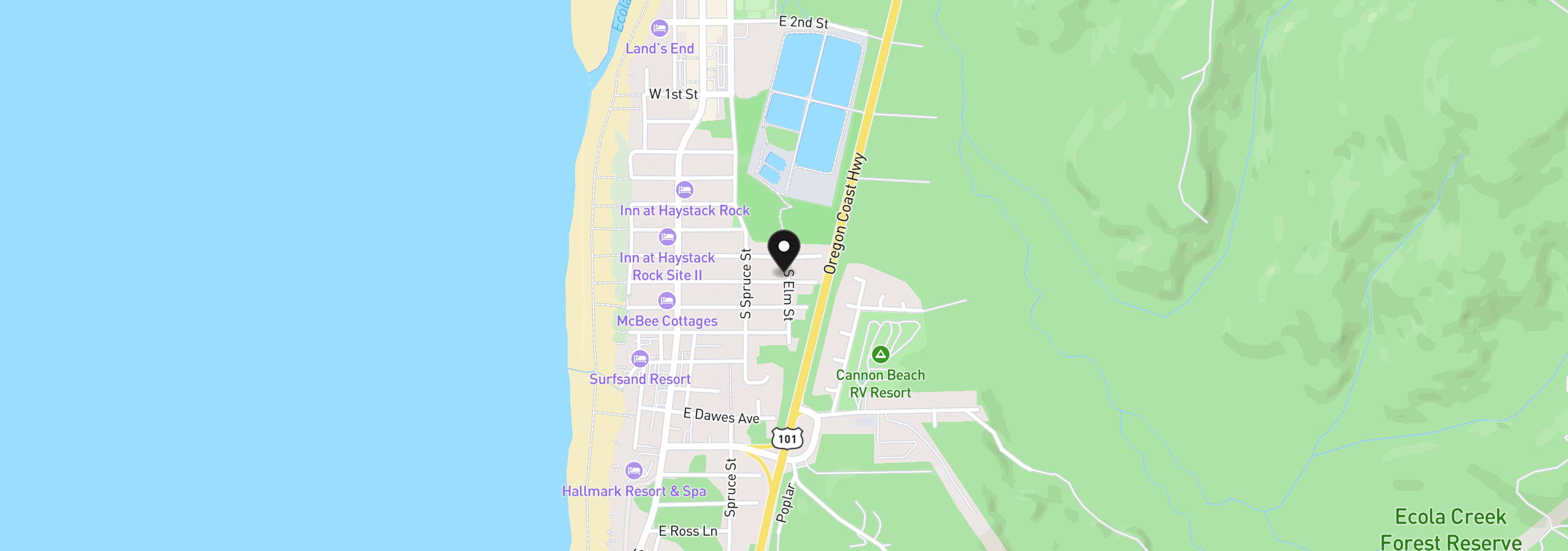 Map showing the location of 296 E Jackson St, Cannon Beach, OR 97110