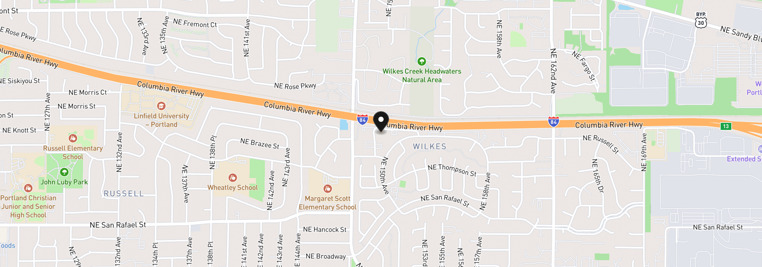Map showing the location of 14955 NE Sacramento St 41, Portland, OR 97230