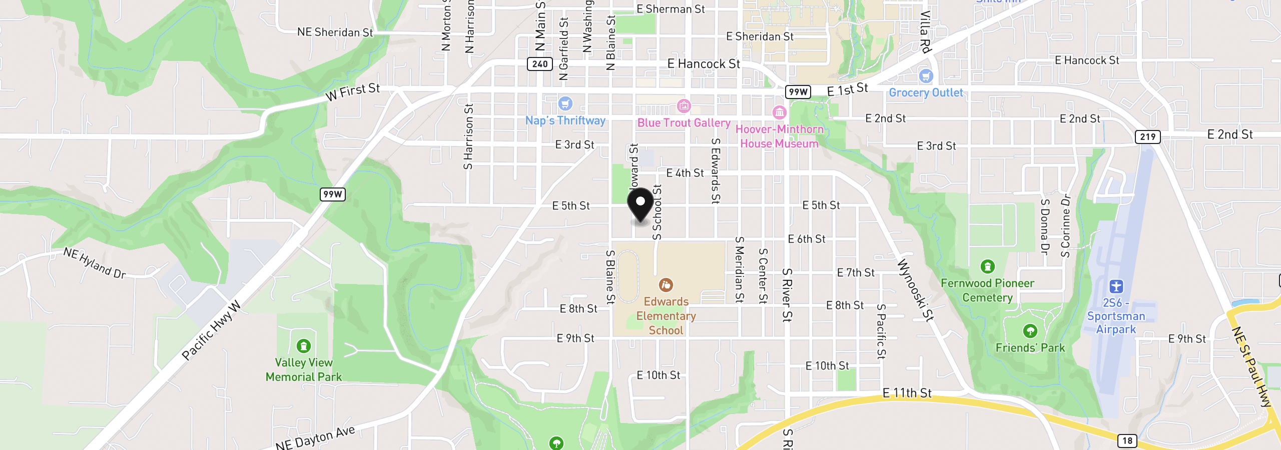 Map showing the location of 512 S Howard St, Newberg, OR 97132