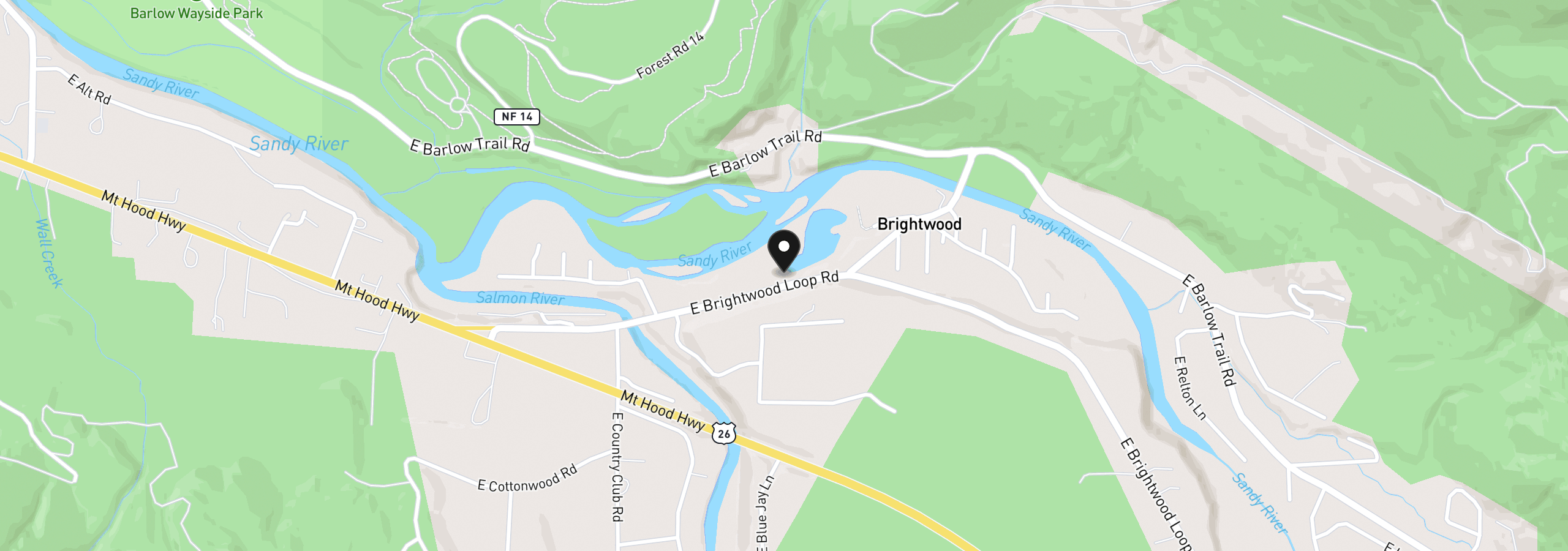 Map showing the location of 1 E Brightwood Loop Rd, Brightwood, OR 97011