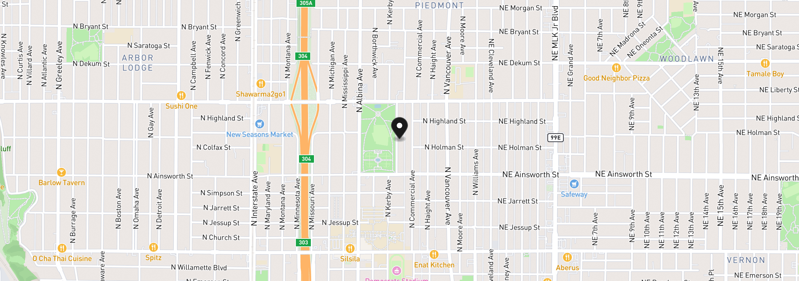 Map showing the location of 6220 N Kerby Ave, Portland, OR 97217