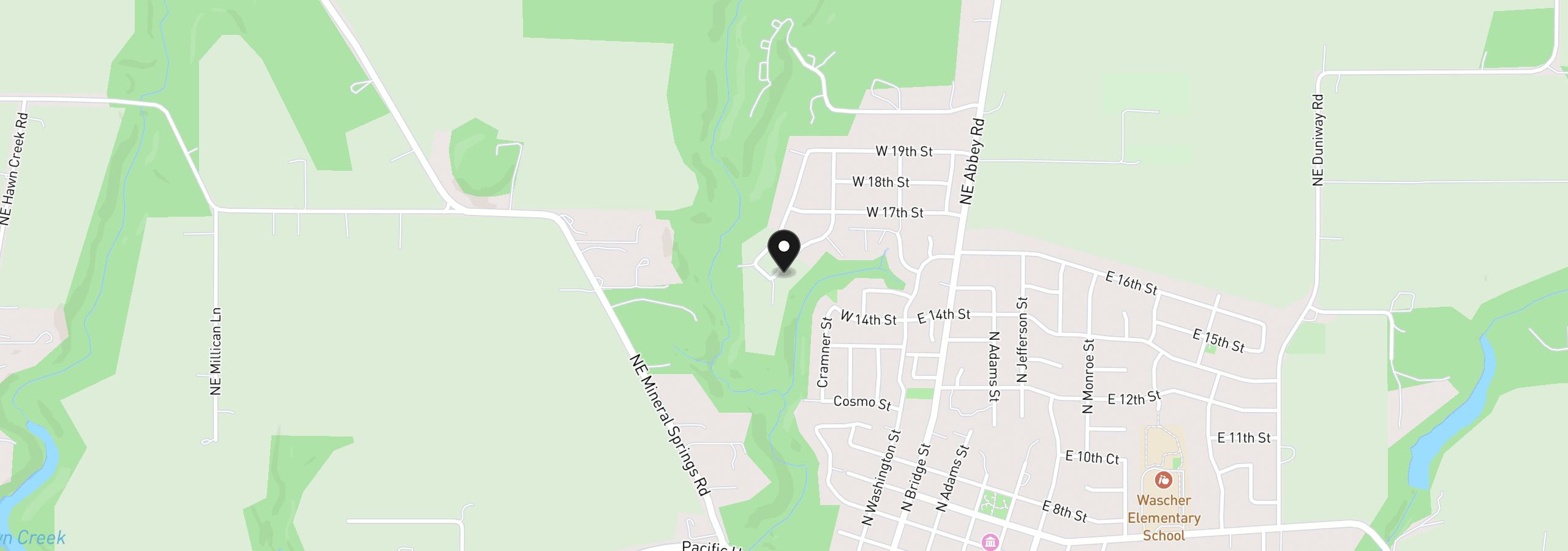 Map showing the location of 1644 N Young St, Lafayette, OR 97127