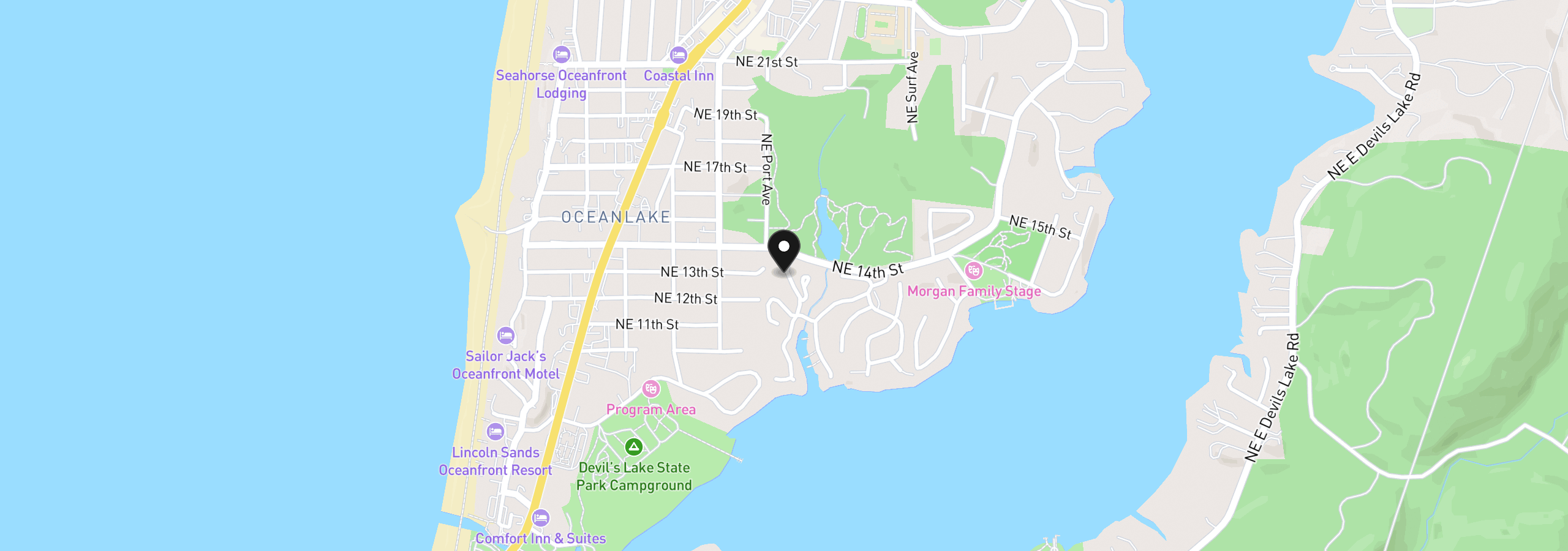 Map showing the location of 2086 NE Arrowhead Way, Lincoln City, OR 97367