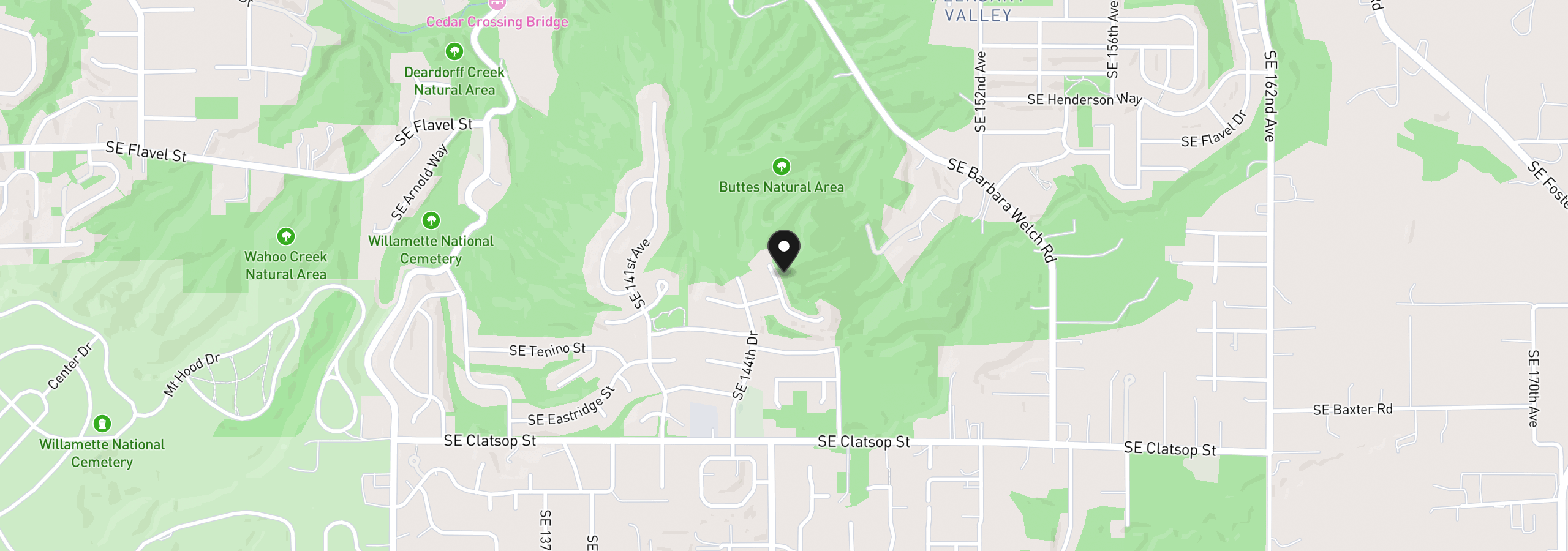 Map showing the location of 8040 SE 145th Ct, Portland, OR 97236