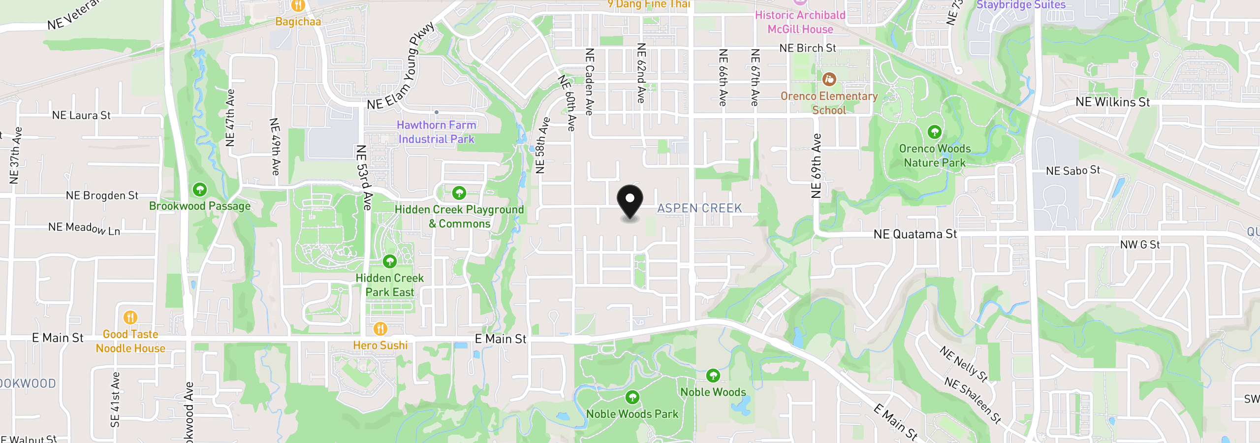 Map showing the location of 6342 NE Oelrich St, Hillsboro, OR 97124