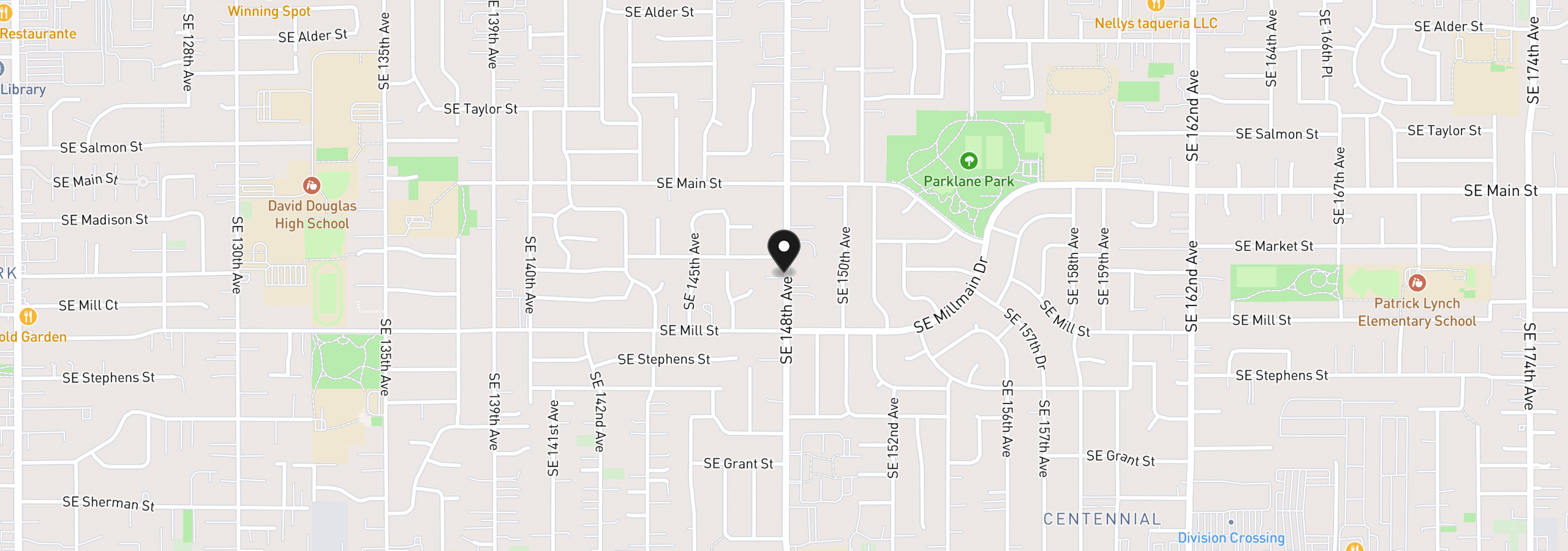 Map showing the location of 1609 SE 148th Ave, Portland, OR 97233