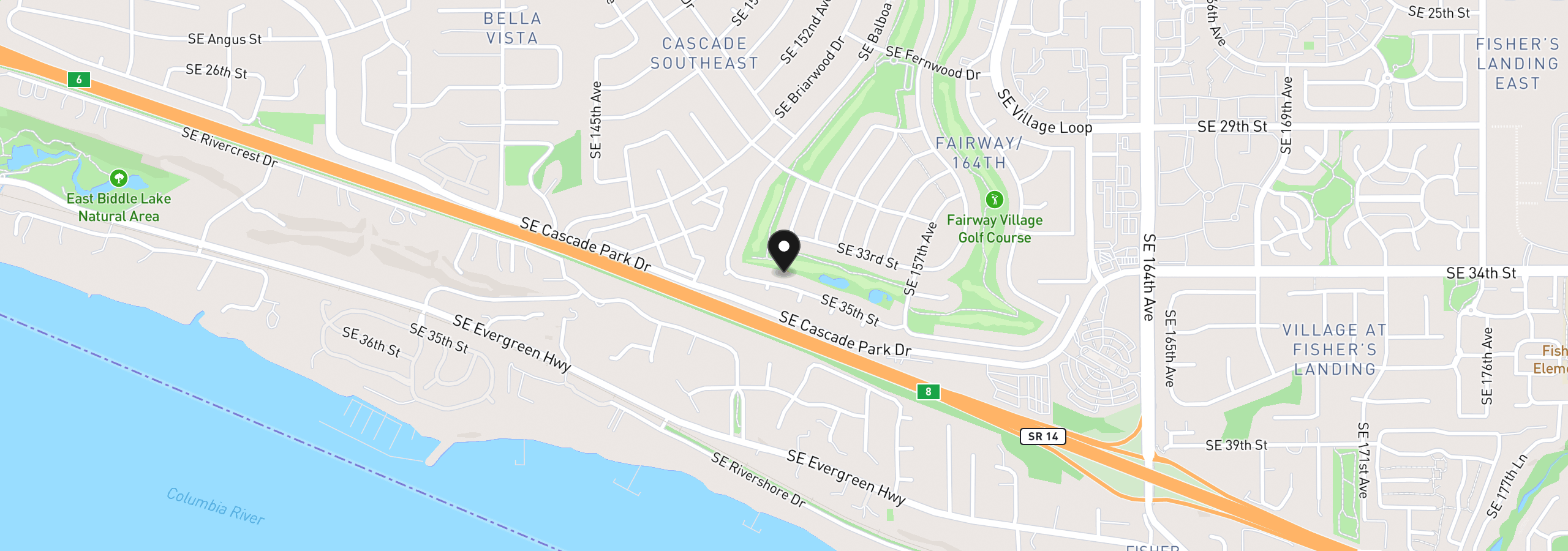 Map showing the location of 15108 SE 35th St, Vancouver, Wa 98683