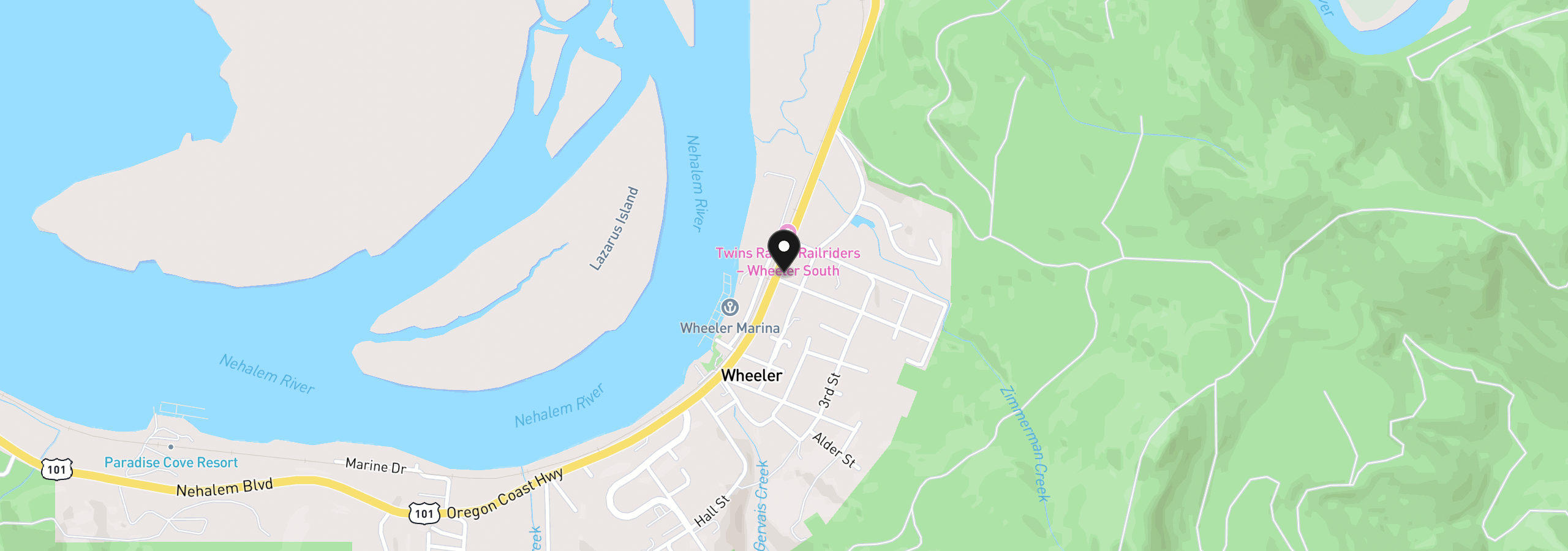 Map showing the location of 95 Nehalem Blvd, Wheeler, OR 97147