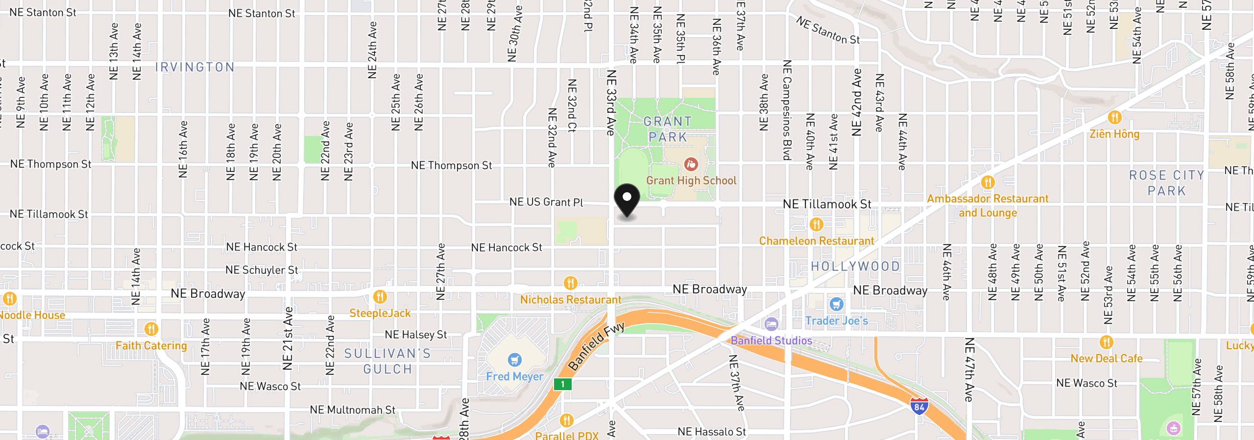 Map showing the location of 3329 NE Tillamook St, Portland, OR 97212