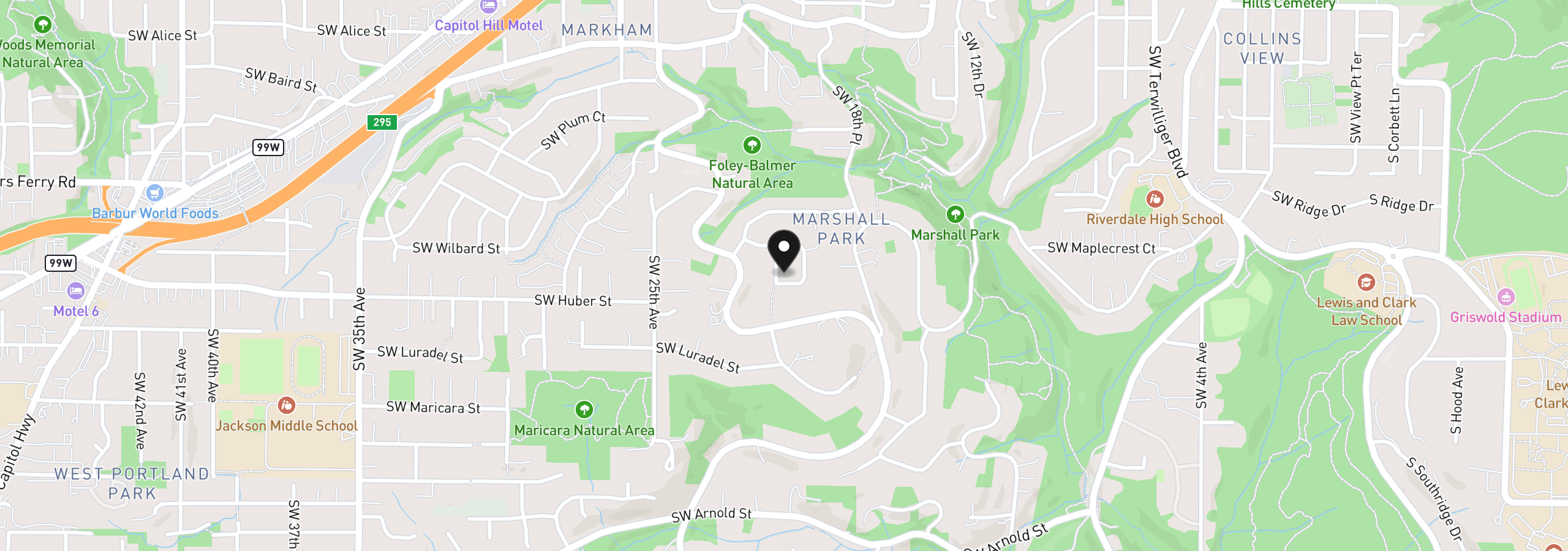 Map showing the location of 10051 SW Balmer Cir, Portland, OR 97219