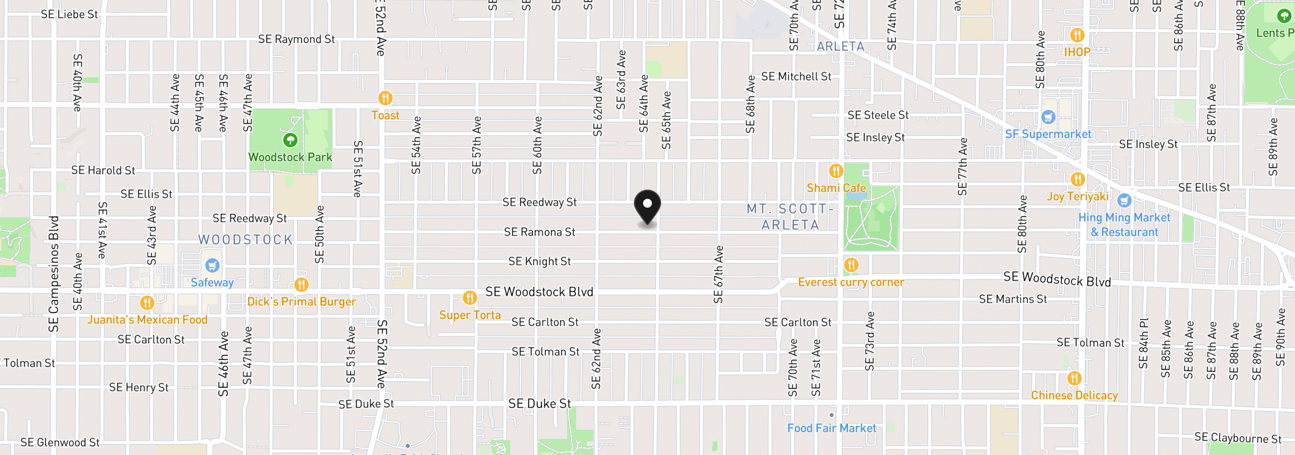 Map showing the location of 6471 SE Ramona St A, Portland, OR 97206