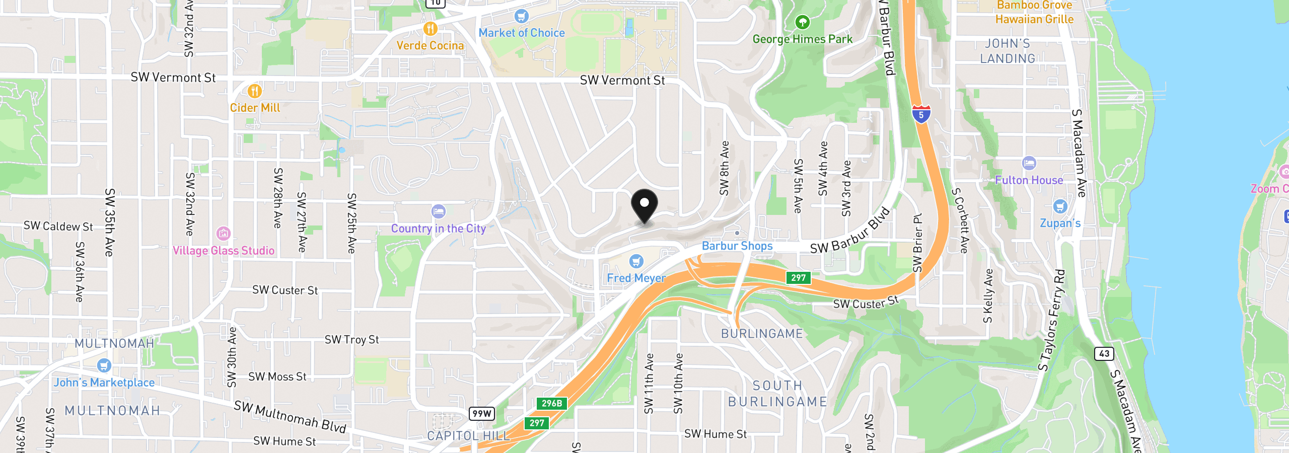 Map showing the location of 7304 SW 13th Dr, Portland, OR 97239
