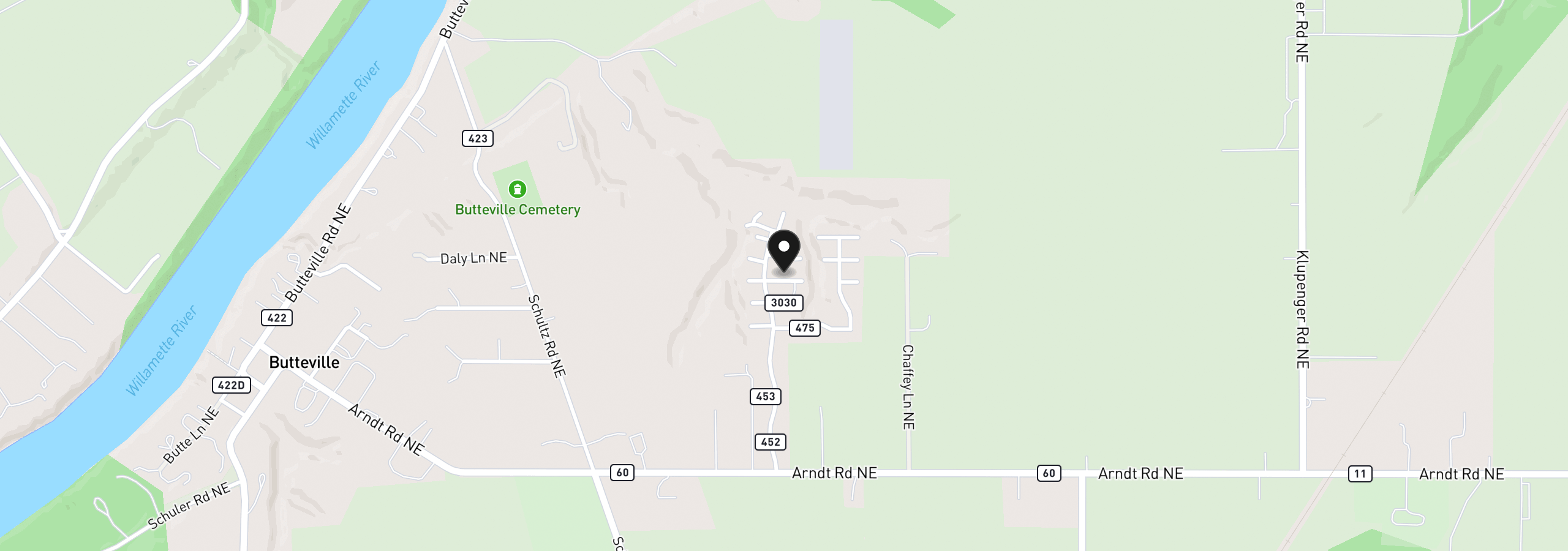 Map showing the location of 11637 Grouse Ln, Aurora, OR 97002