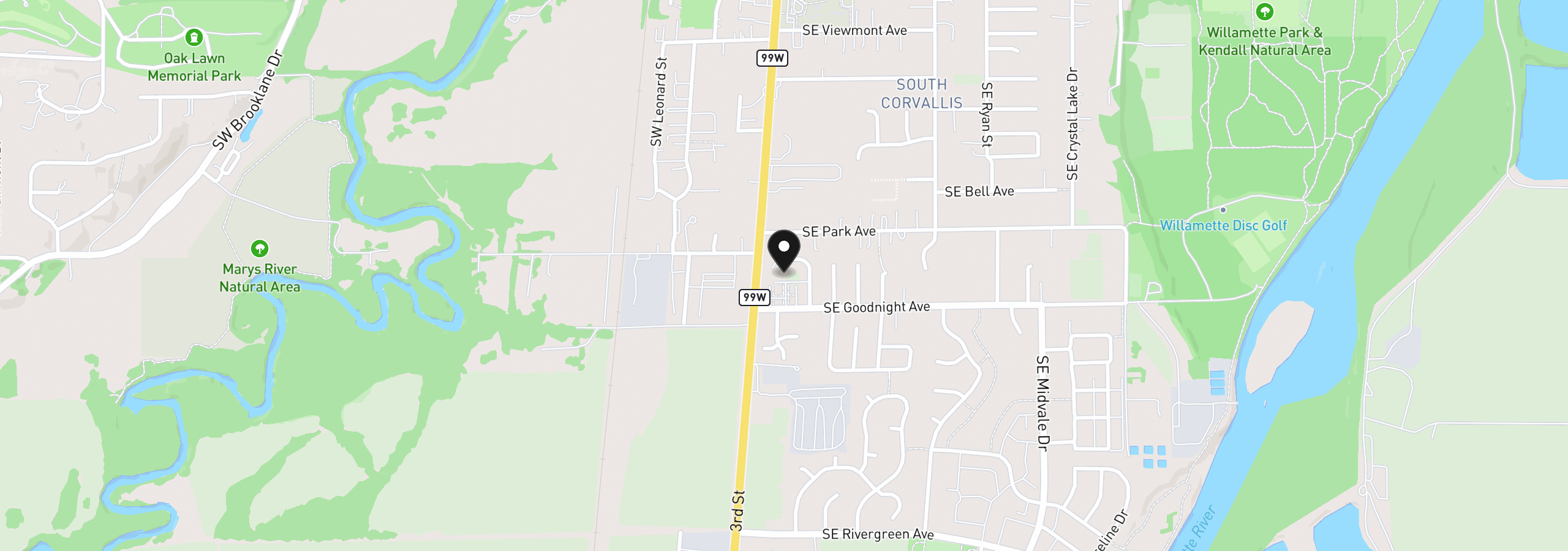Map showing the location of 185 SE Jensen Pl, Corvallis, OR 97333