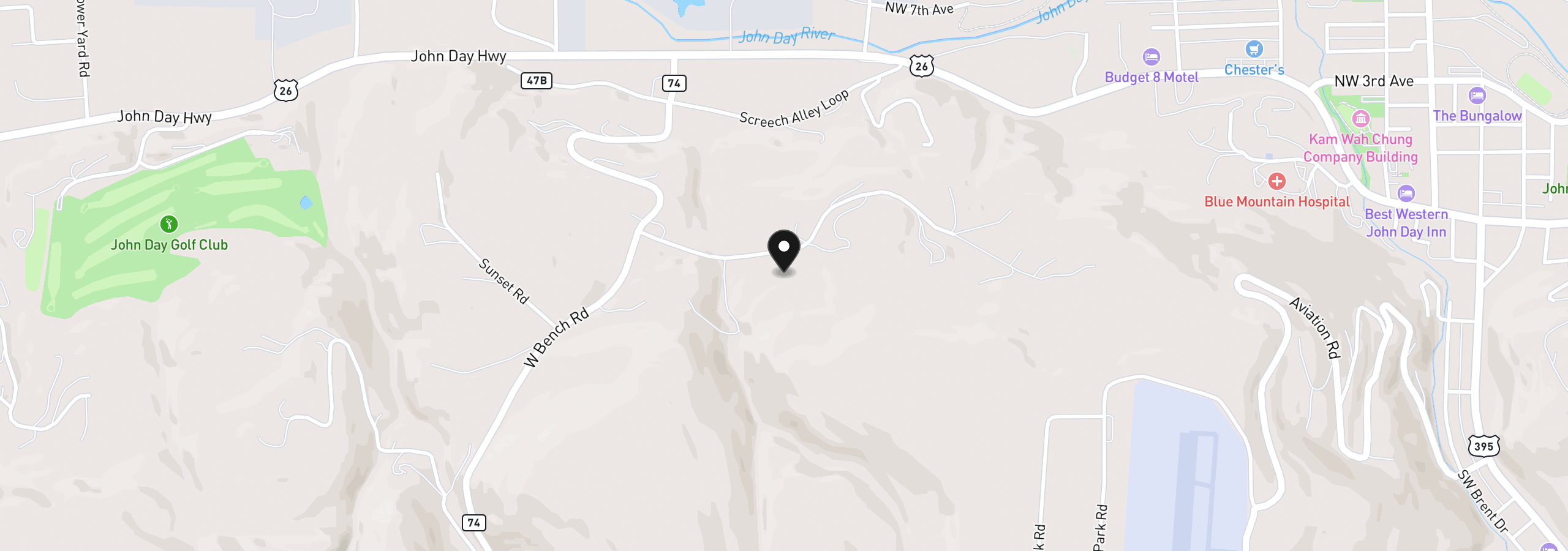 Map showing the location of County Rd 74b, John Day, OR 97845