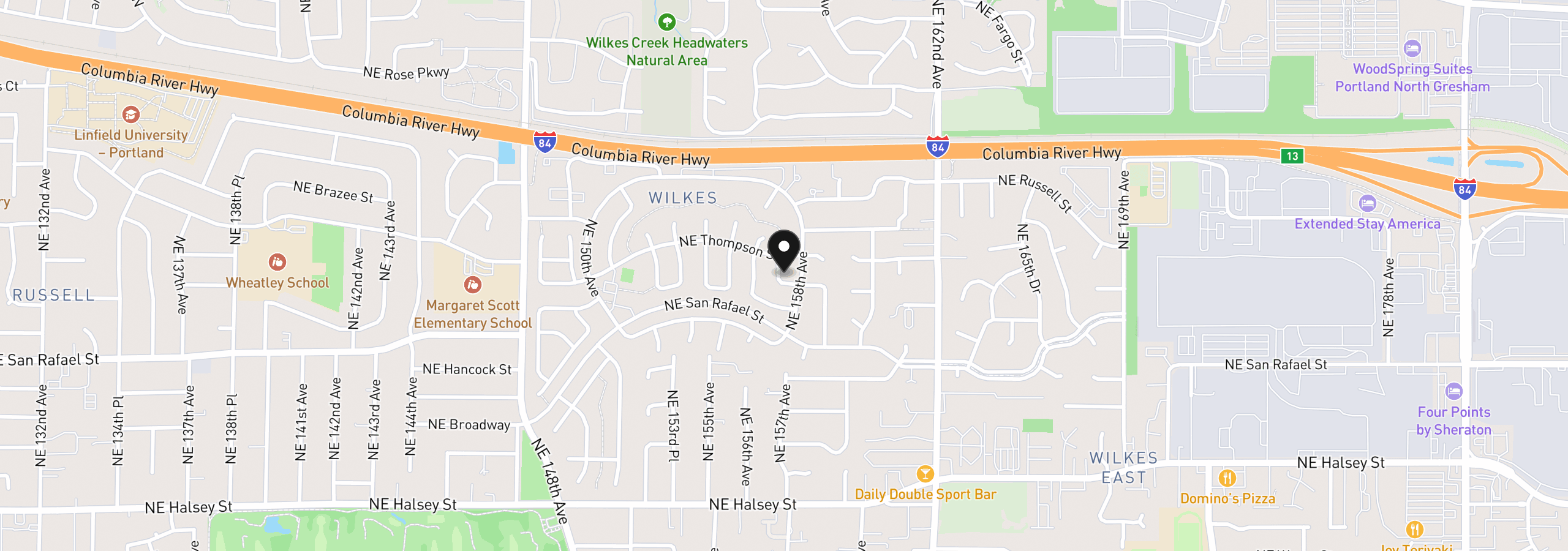 Map showing the location of 15705 NE Eugene St, Portland, OR 97230
