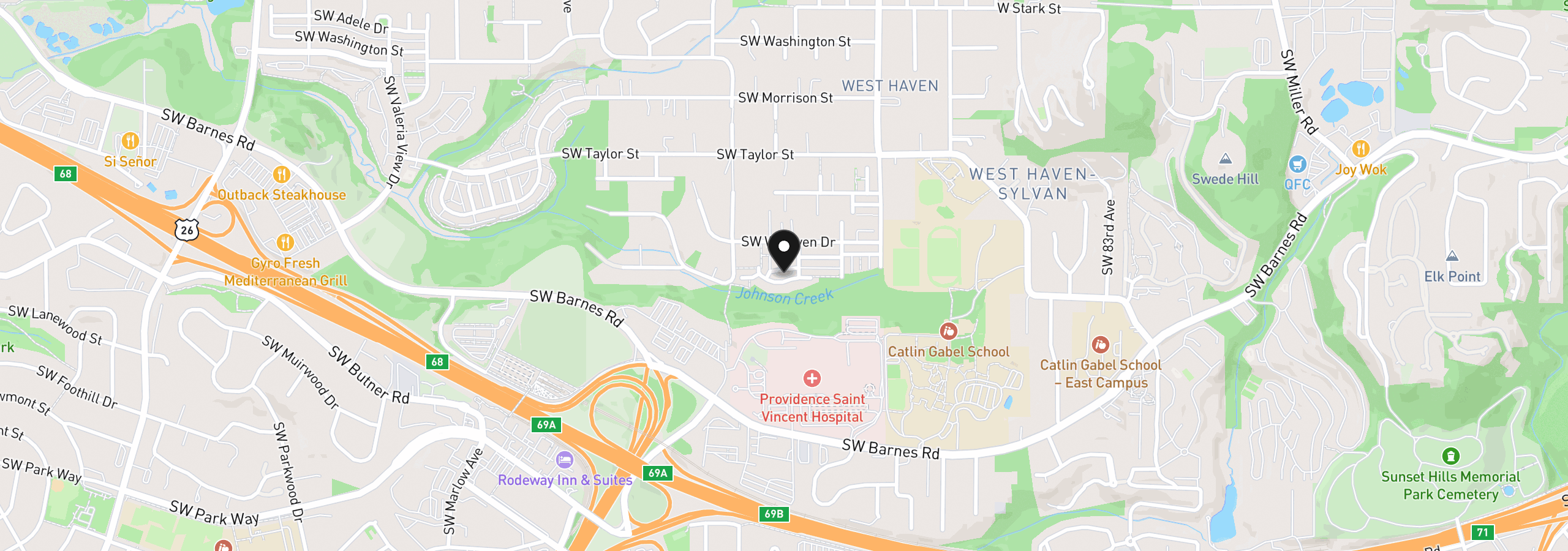 Map showing the location of 9349 SW Chopin Ln, Portland, OR 97225