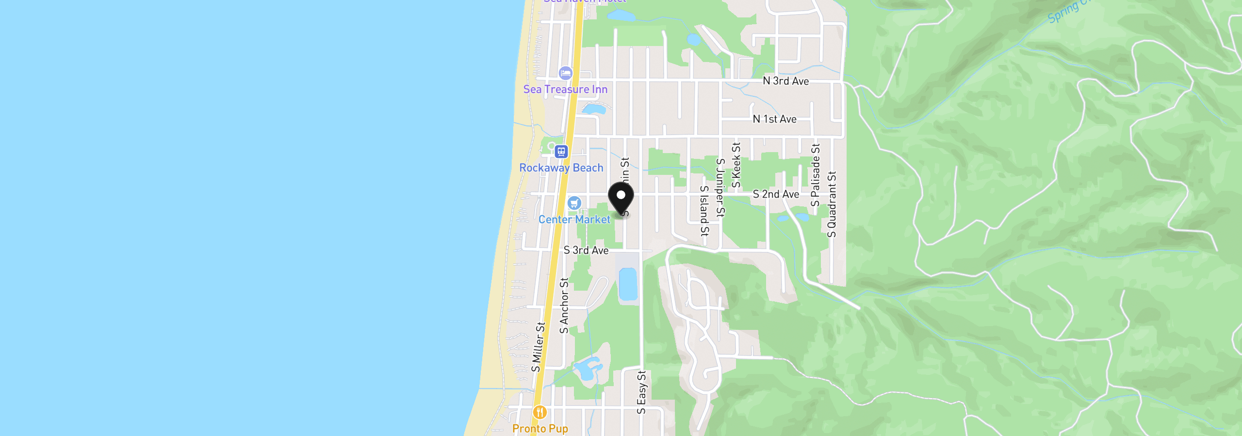 Map showing the location of 245 S Dolphin, Rockaway Beach, OR 97136