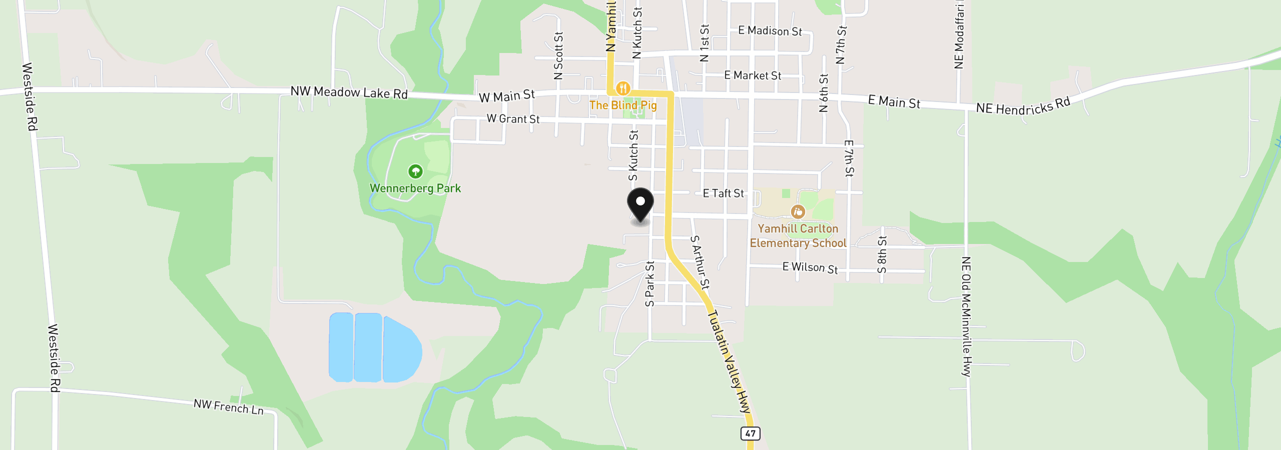 Map showing the location of 601 S Park St, Carlton, OR 97111
