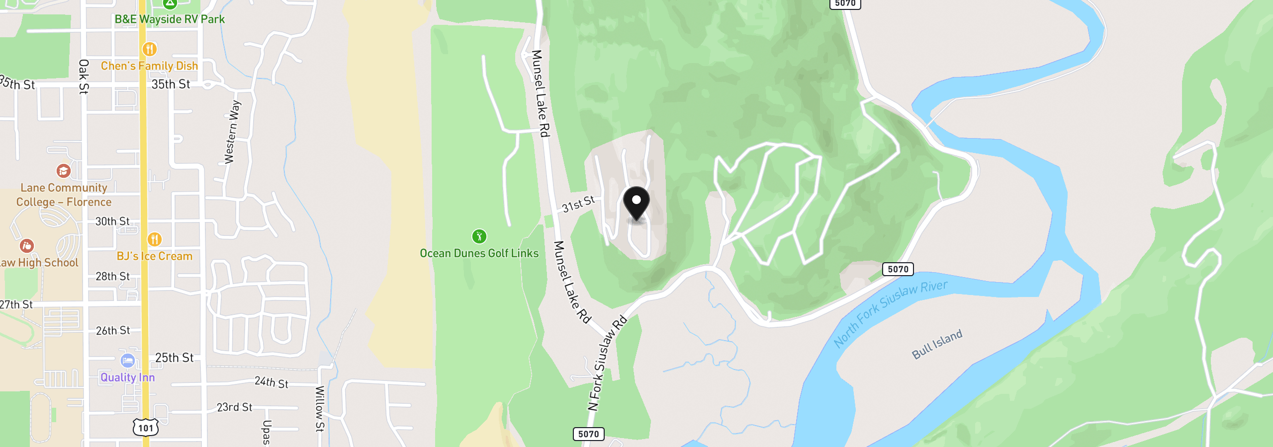 Map showing the location of Ocean View Dr, Florence, OR 97439