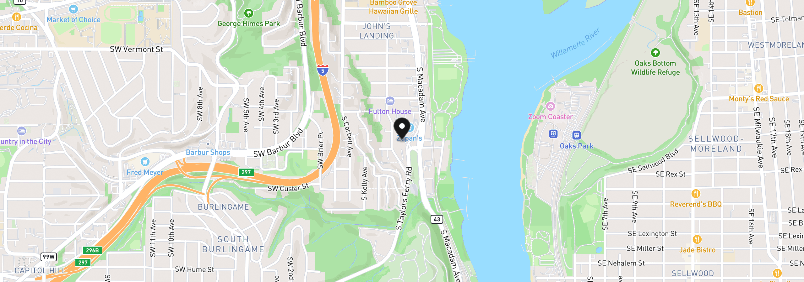 Map showing the location of 7442 S Virginia Ave B, Portland, OR 97219