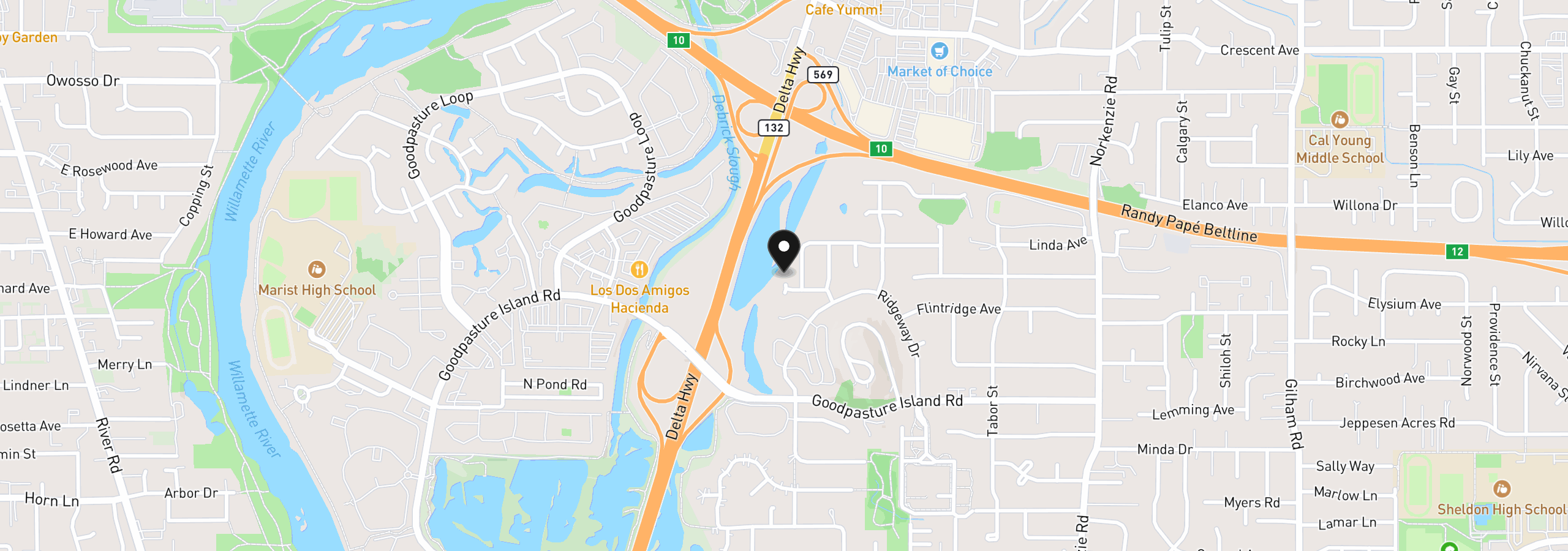 Map showing the location of 1133 Skylark Ln, Eugene, OR 97401