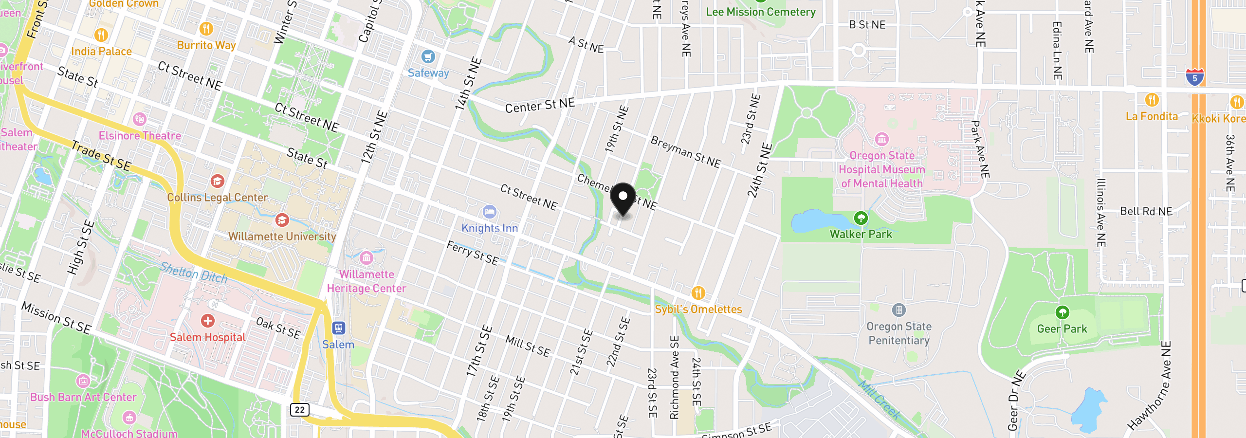 Map showing the location of 2440 NE Vallejo St, Salem, OR 97301