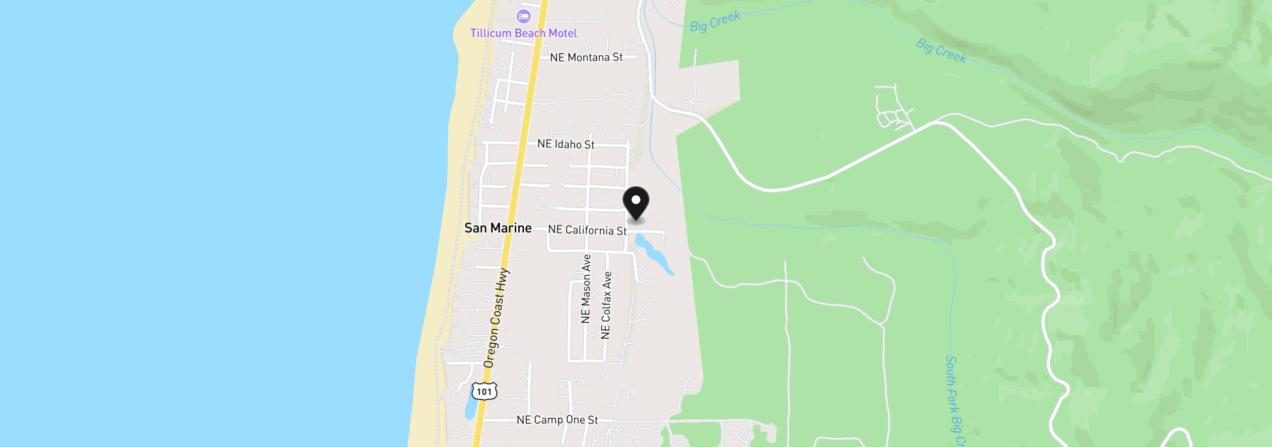Map showing the location of 1800 NE California St, Yachats, OR 97498