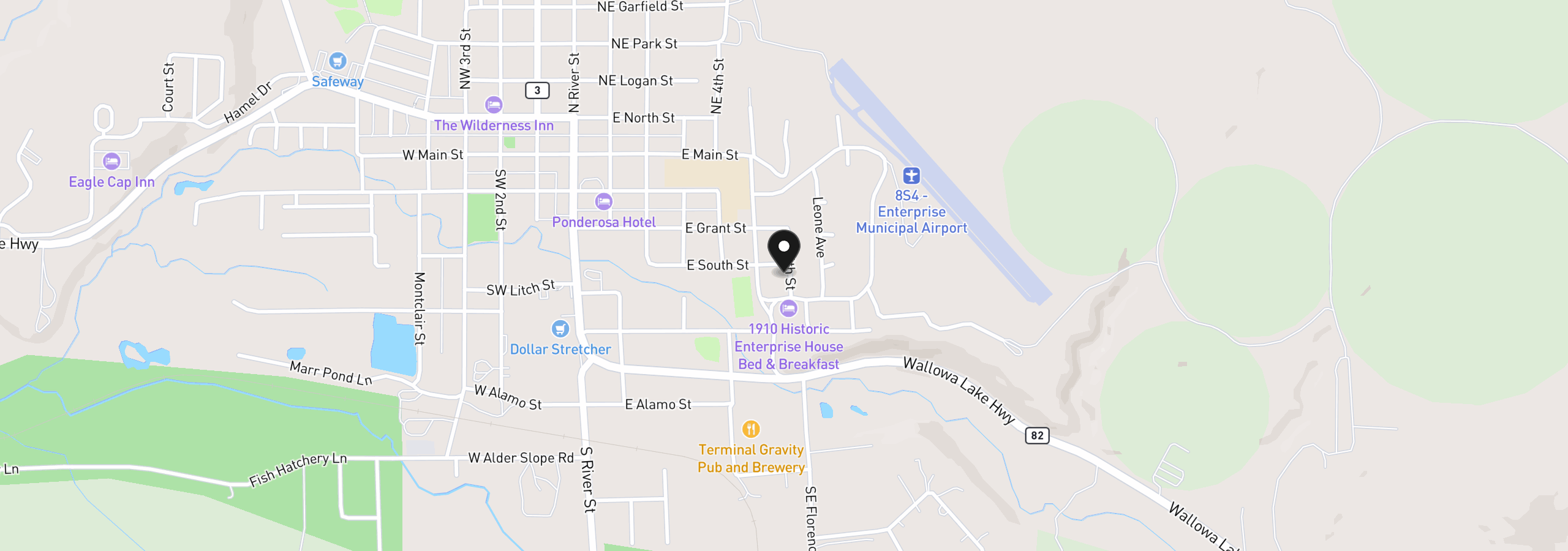 Map showing the location of 410 SE 6th St, Enterprise, OR 97828