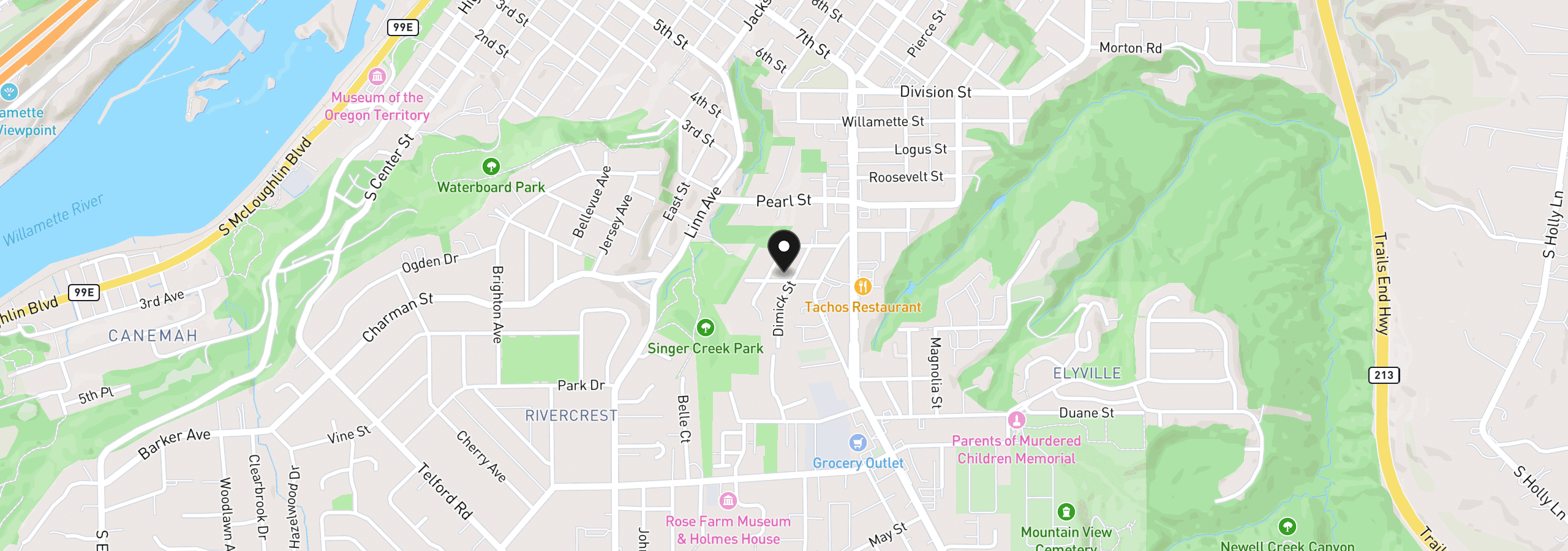 Map showing the location of 426 Dimick St, Oregon City, OR 97045