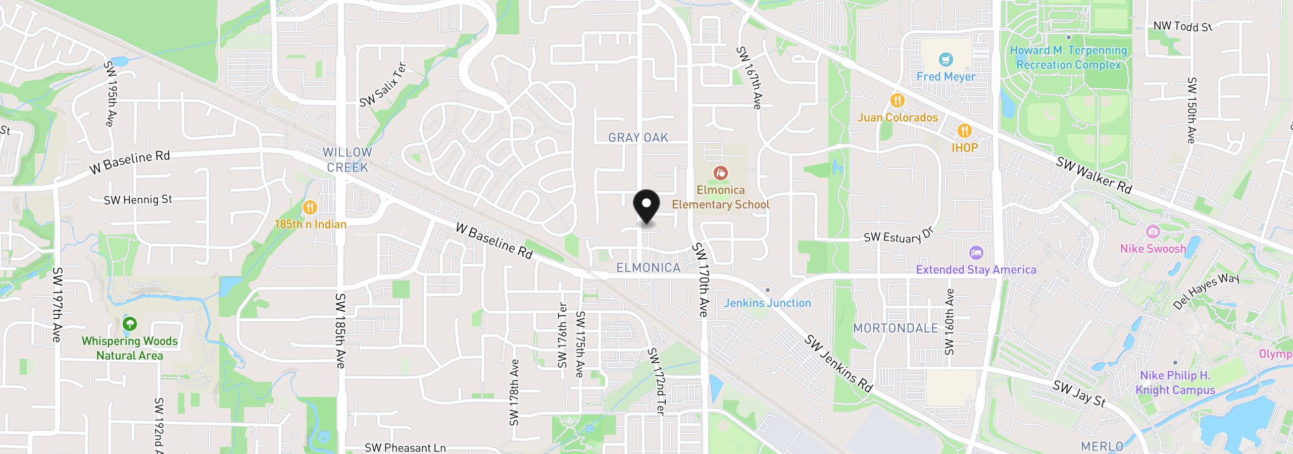 Map showing the location of 17289 SW Whitley Way, Beaverton, OR 97006