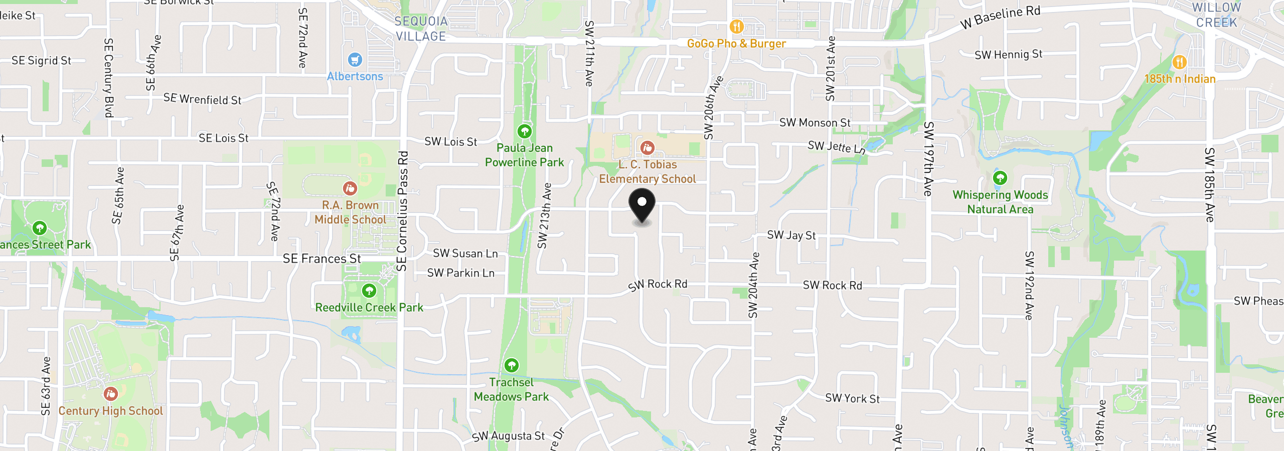 Map showing the location of 1424 SW 209th Ave, Beaverton, OR 97003