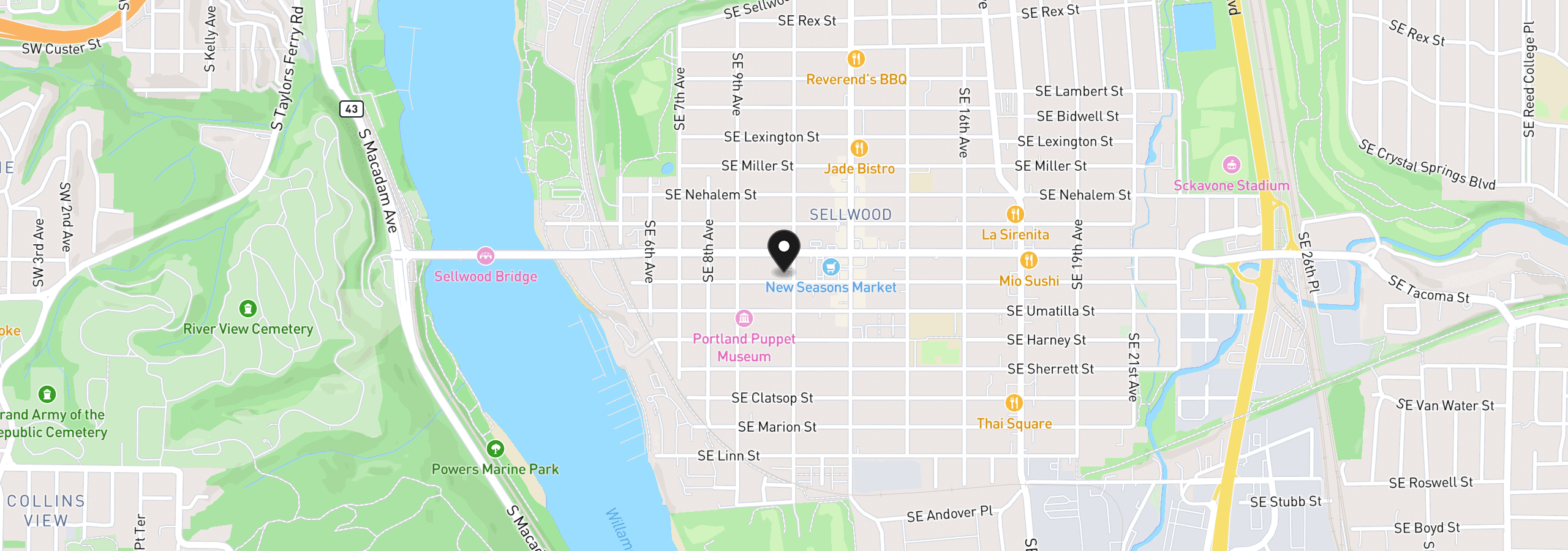Map showing the location of 1025 SE Tenino St, Portland, OR 97202