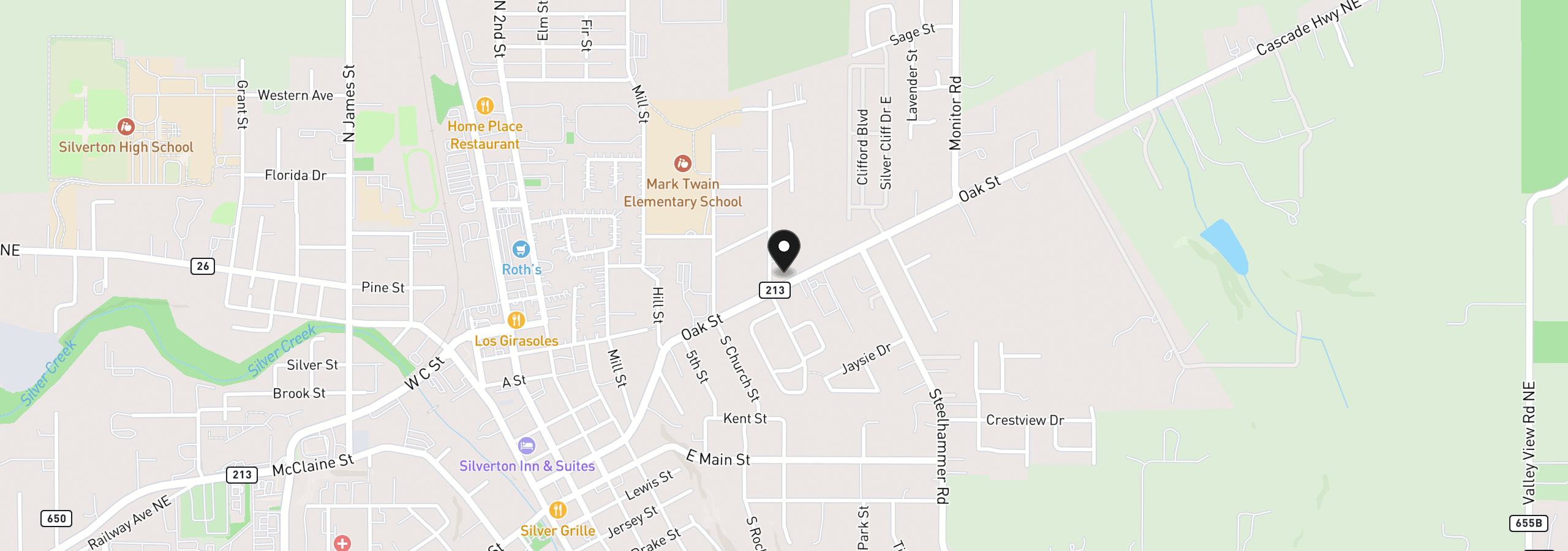 Map showing the location of 909 Oak St, Silverton, OR 97381