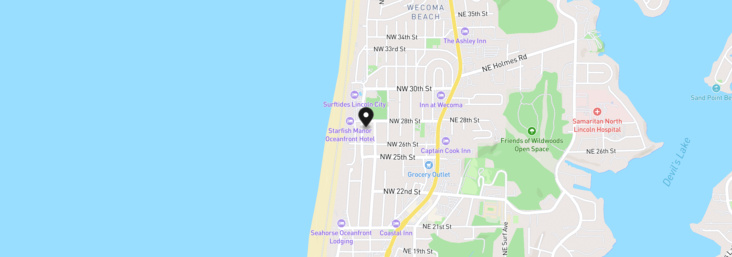 Map showing the location of 2716 NW Jetty Ave, Lincoln City, OR 97367