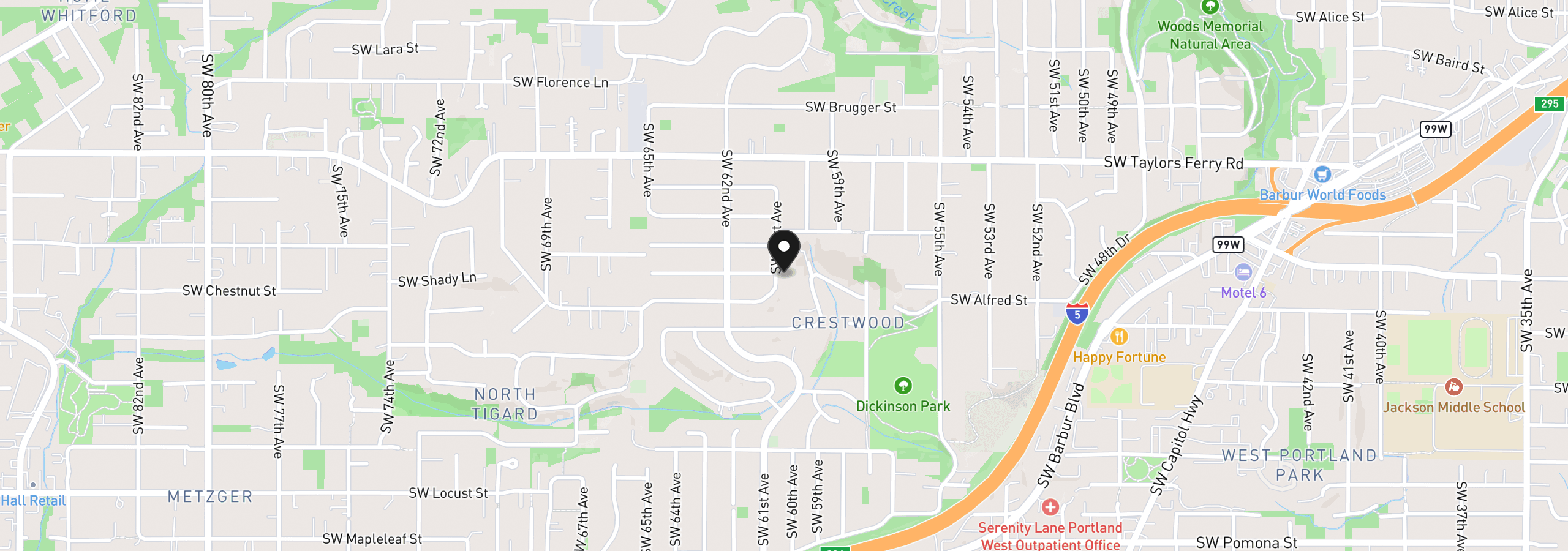 Map showing the location of 10210 SW 61st Ave, Portland, OR 97219