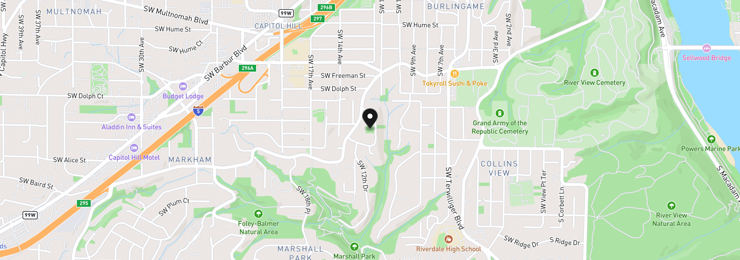 Map showing the location of 1345 SW Taylors Ferry Ct, Portland, OR 97219