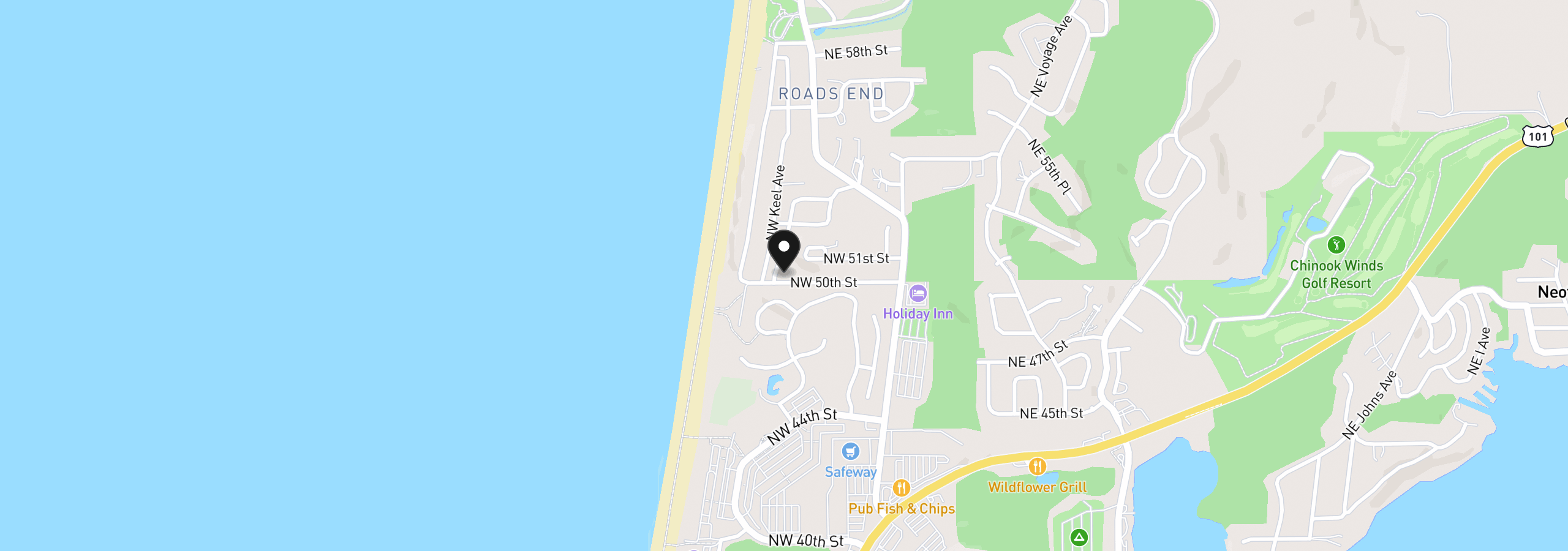 Map showing the location of 5020 NW Lee Ave, Lincoln City, OR 97367