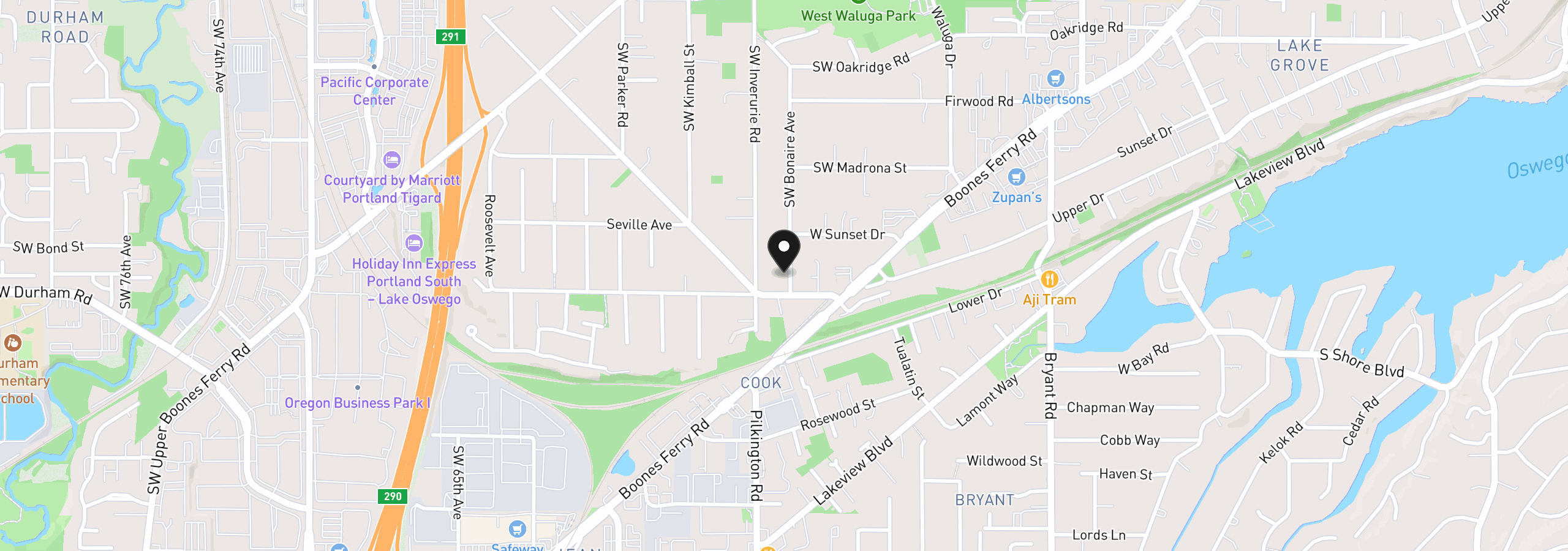 Map showing the location of 16723 Bonaire Ave, Lake Oswego, OR 97035