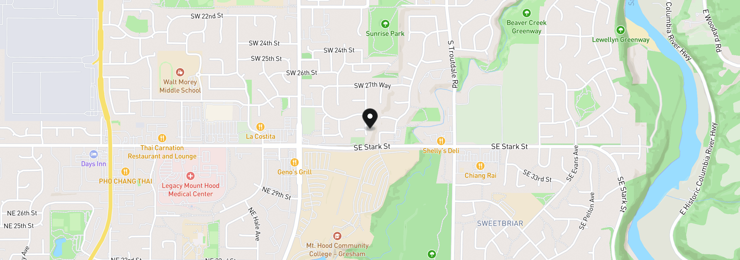 Map showing the location of 2880 SW Burlingame Ave, Troutdale, OR 97060