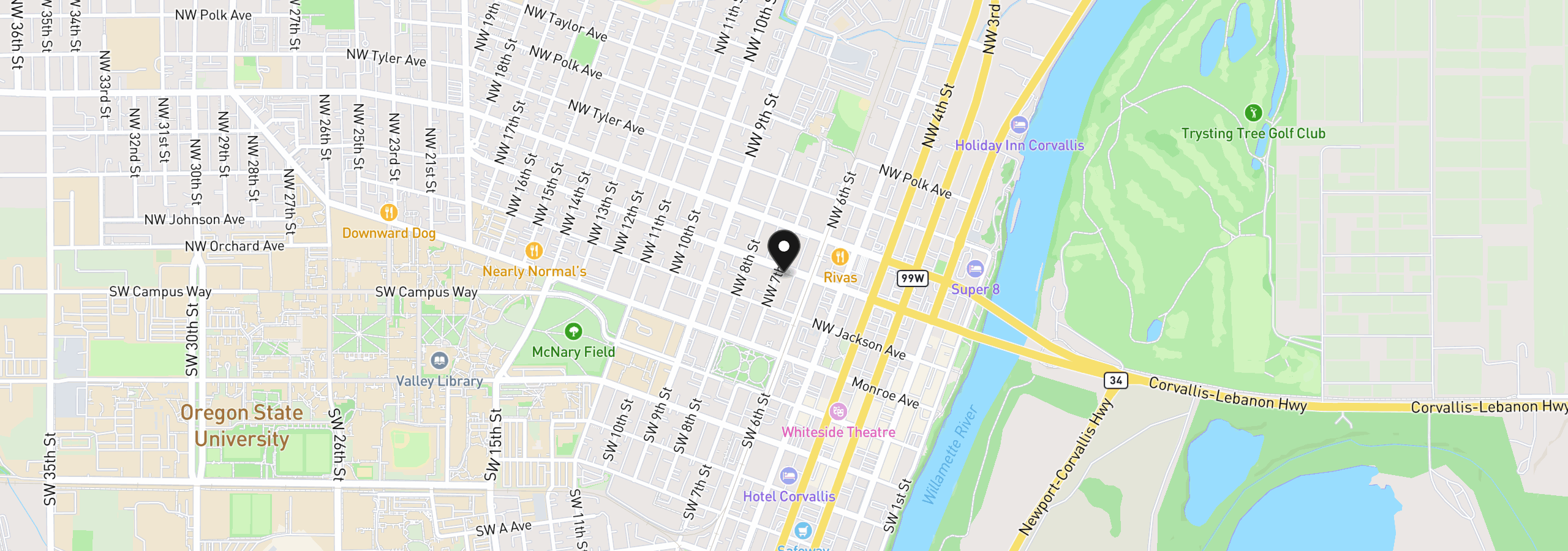 Map showing the location of 660 NW Van Buren Ave, Corvallis, OR 97330