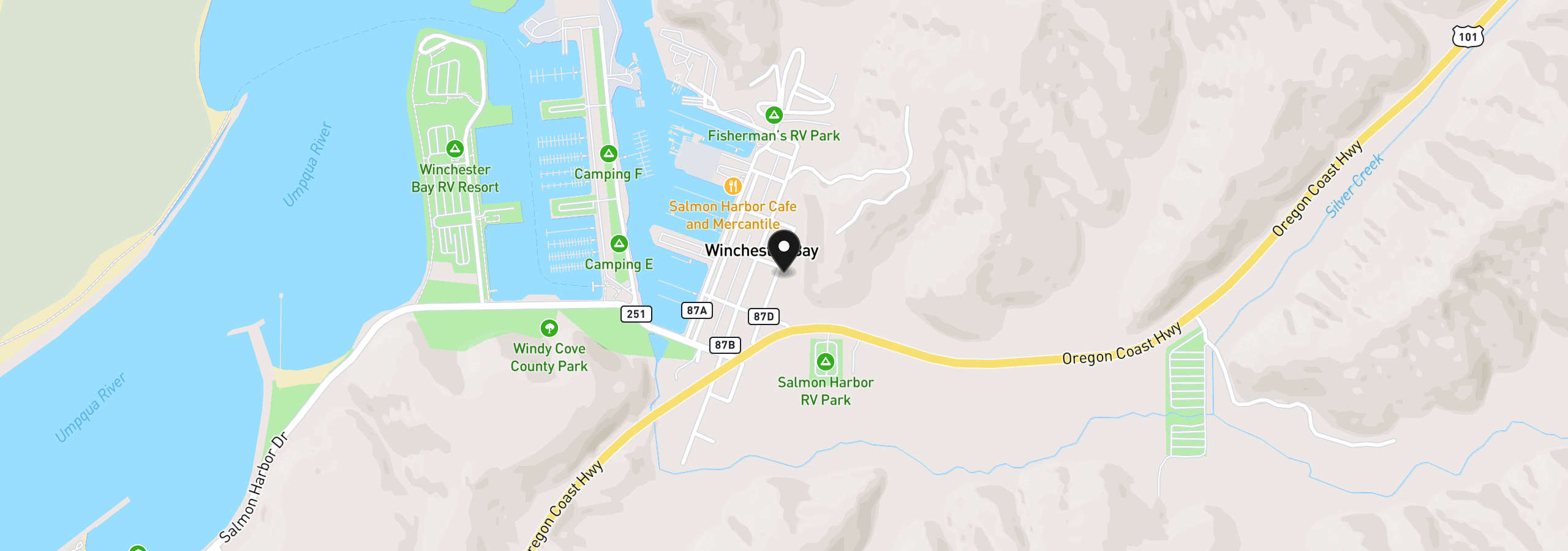 Map showing the location of 710 Clearlake Ave, Winchester Bay, OR 97467
