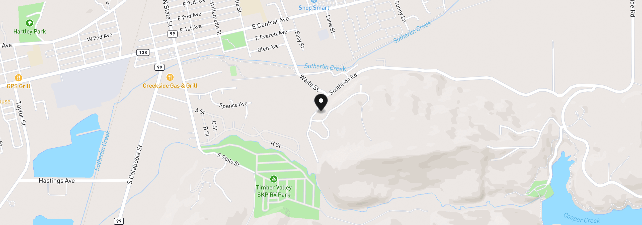 Map showing the location of 832 Forest Heights St 34-37, Sutherlin, OR 97479