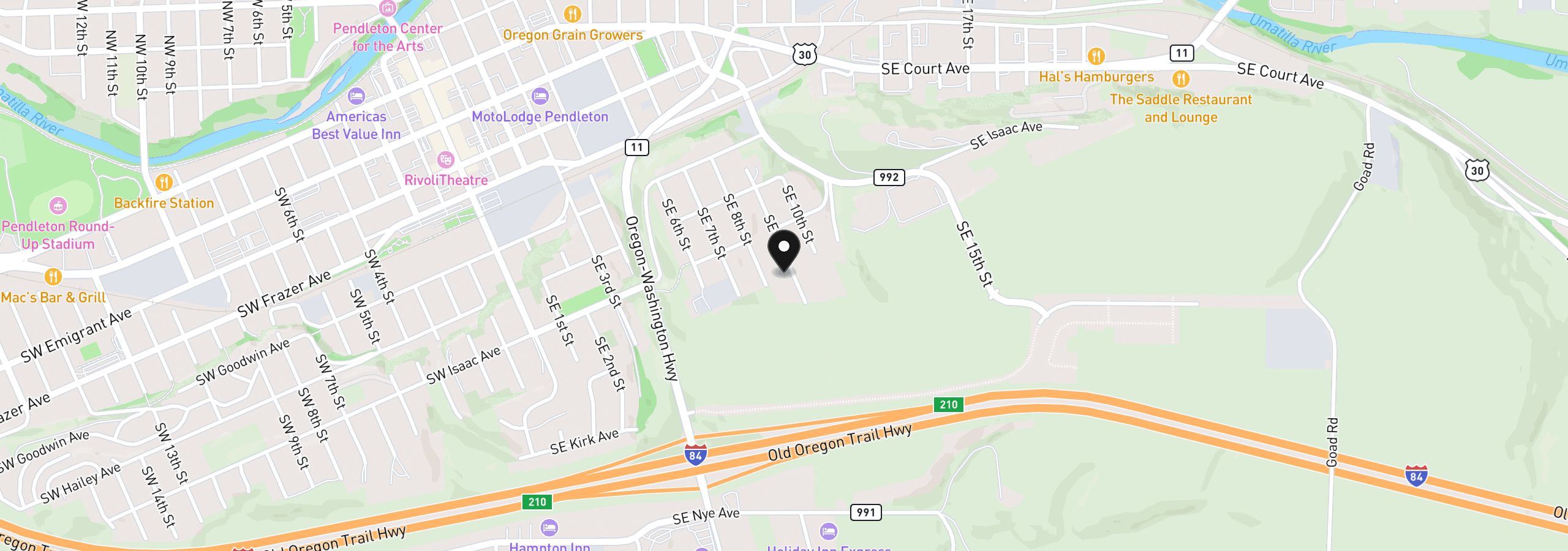 Map showing the location of 829 SE 9th St, Pendleton, OR 97801