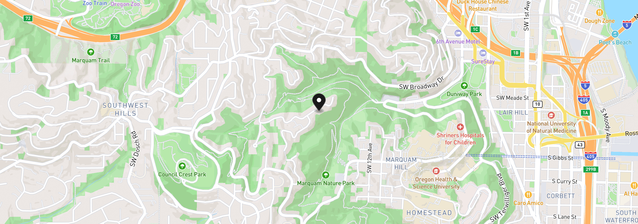 Map showing the location of 2725 SW Sherwood Dr, Portland, OR 97201