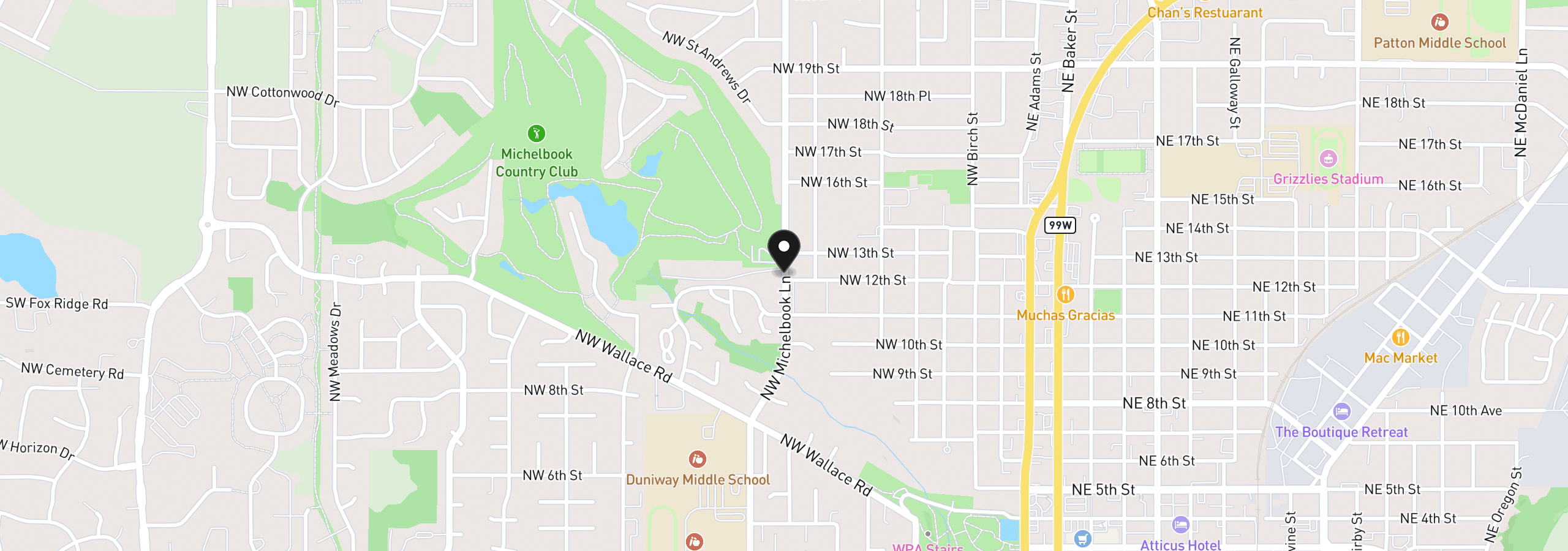 Map showing the location of 1145 NW Michelbook Ln, McMinnville, OR 97128