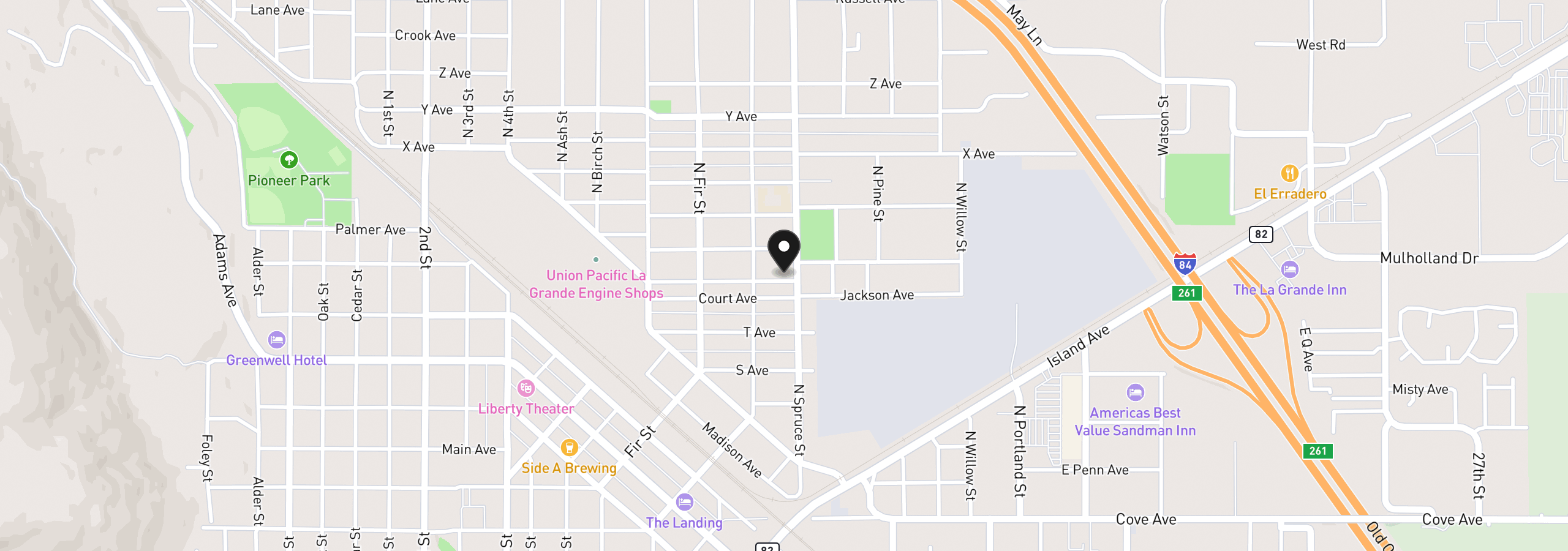 Map showing the location of 1515 Jackson Ave, La Grande, OR 97850