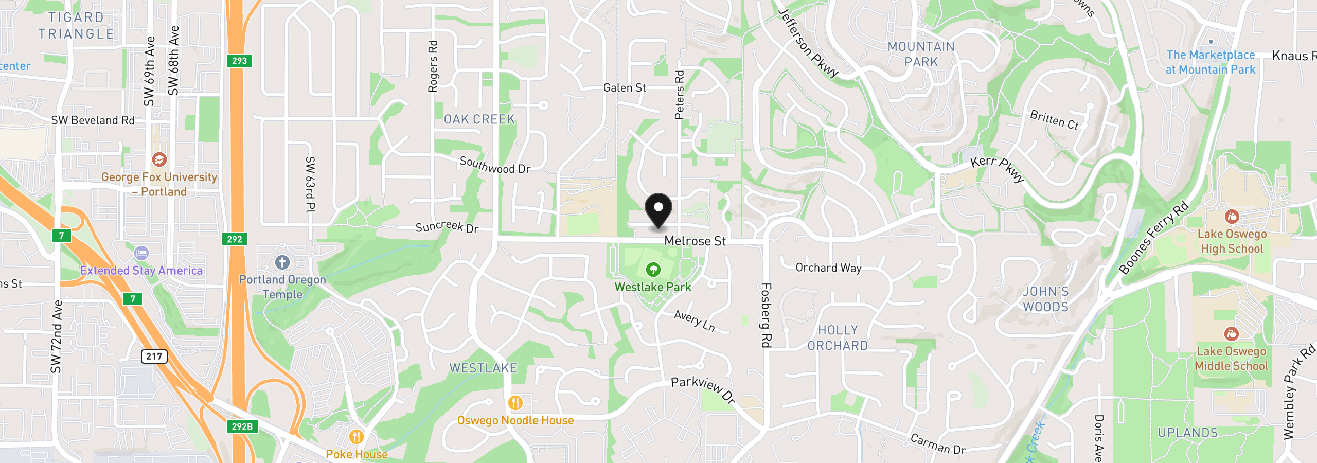 Map showing the location of 4932 Mulholland Dr, Lake Oswego, OR 97035
